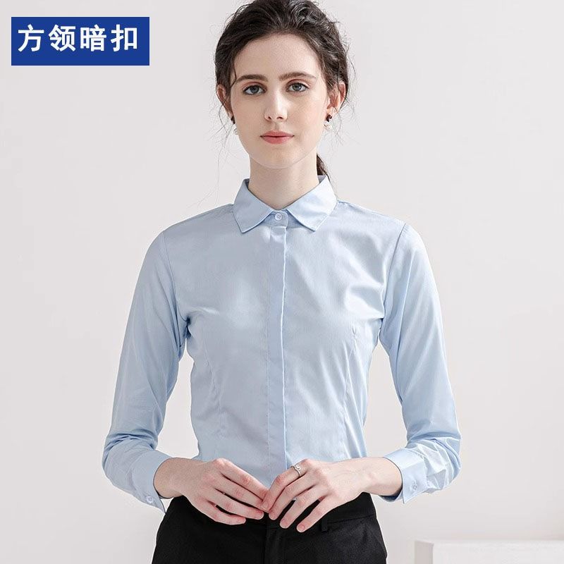 Fashionable Women's Solid Color Shirt Long Sleeved Formal Top Office Women's Slim Fit V-neck Casual Shirt No Iron High-End Professional Formal Work Shirt