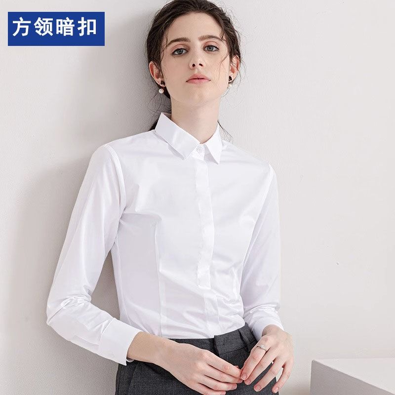 Fashionable Women's Solid Color Shirt Long Sleeved Formal Top Office Women's Slim Fit V-neck Casual Shirt No Iron High-End Professional Formal Work Shirt