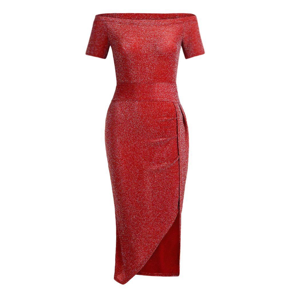 2024 New Dress Popular in Europe And America Women's Hip Wrap Dress slit One-line Collar Dress Shiny Dress Dinner Dress Party Evening Dress  Popular in Europe And America Women's Hip Wrap Dress slit O