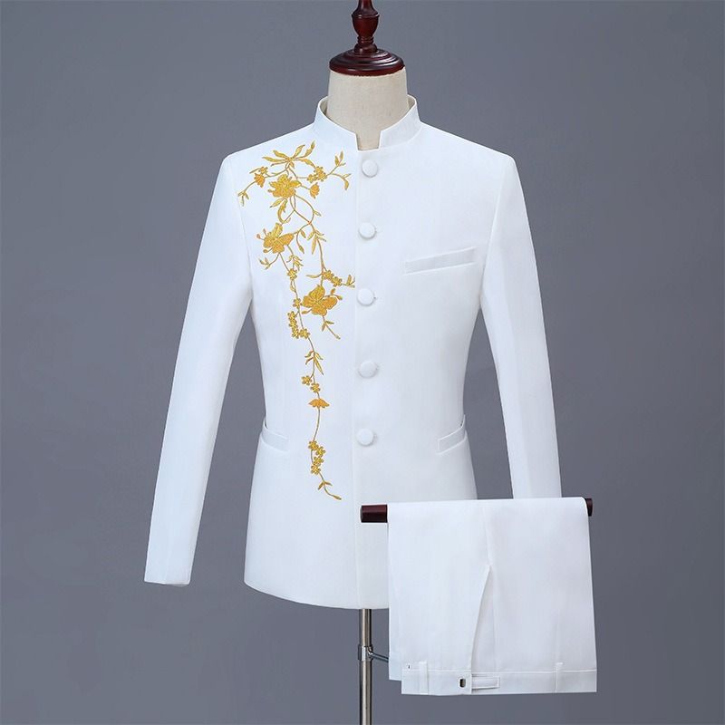 Jacket + Pant Men Business Slim Suits Solid printing Wedding Office Dress Prom Suit Two-Piece Fashion City Embroidery/Embroidery Craft Print Vintage Style