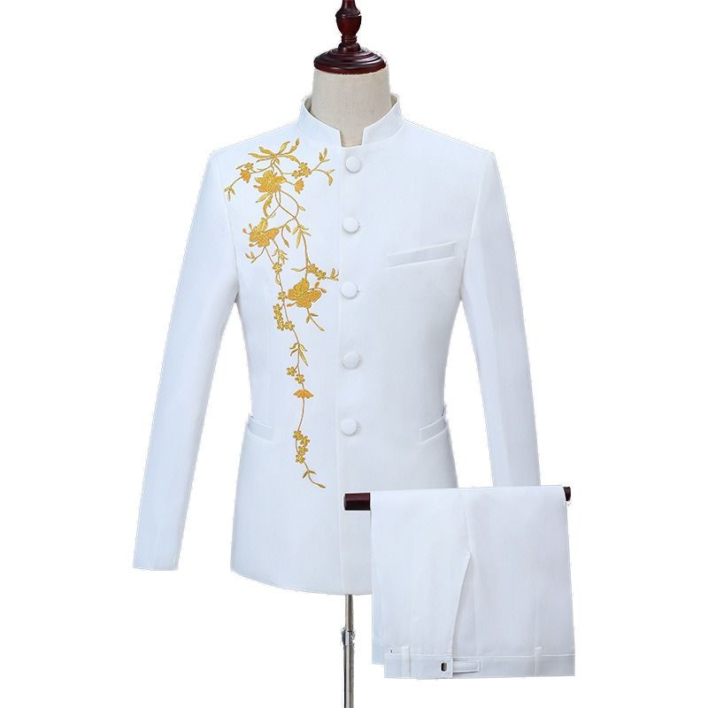 Jacket + Pant Men Business Slim Suits Solid printing Wedding Office Dress Prom Suit Two-Piece Fashion City Embroidery/Embroidery Craft Print Vintage Style