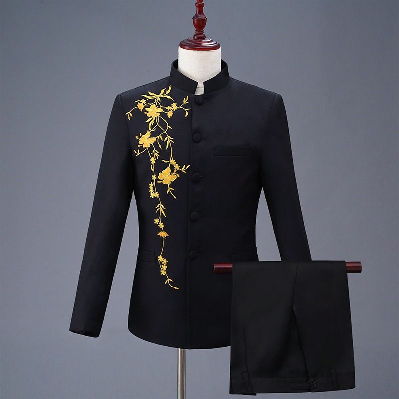 Jacket + Pant Men Business Slim Suits Solid printing Wedding Office Dress Prom Suit Two-Piece Fashion City Embroidery/Embroidery Craft Print Vintage Style