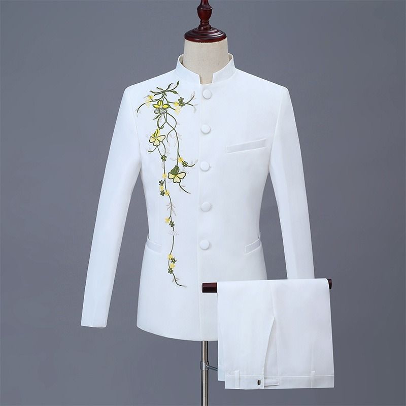 Jacket + Pant Men Business Slim Suits Solid printing Wedding Office Dress Prom Suit Two-Piece Fashion City Embroidery/Embroidery Craft Print Vintage Style