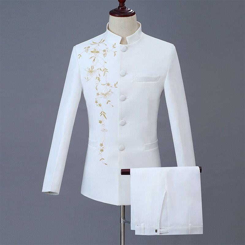 Jacket + Pant Men Business Slim Suits Solid printing Wedding Office Dress Prom Suit Two-Piece Fashion City Embroidery/Embroidery Craft Print Vintage Style