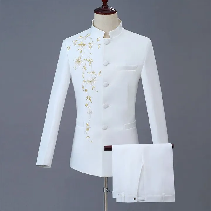 Jacket + Pant Men Business Slim Suits Solid printing Wedding Office Dress Prom Suit Two-Piece Fashion City Embroidery/Embroidery Craft Print Vintage Style