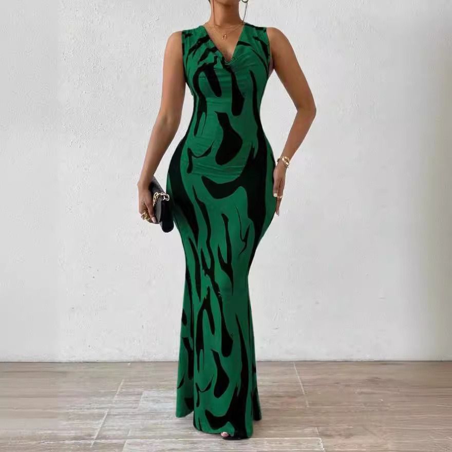 Europe and the United States style Europe and the United States spring lovely fresh and sweet women's pullover V-neck one-step skirt women's dress Evening dress girl formal occasion clothing