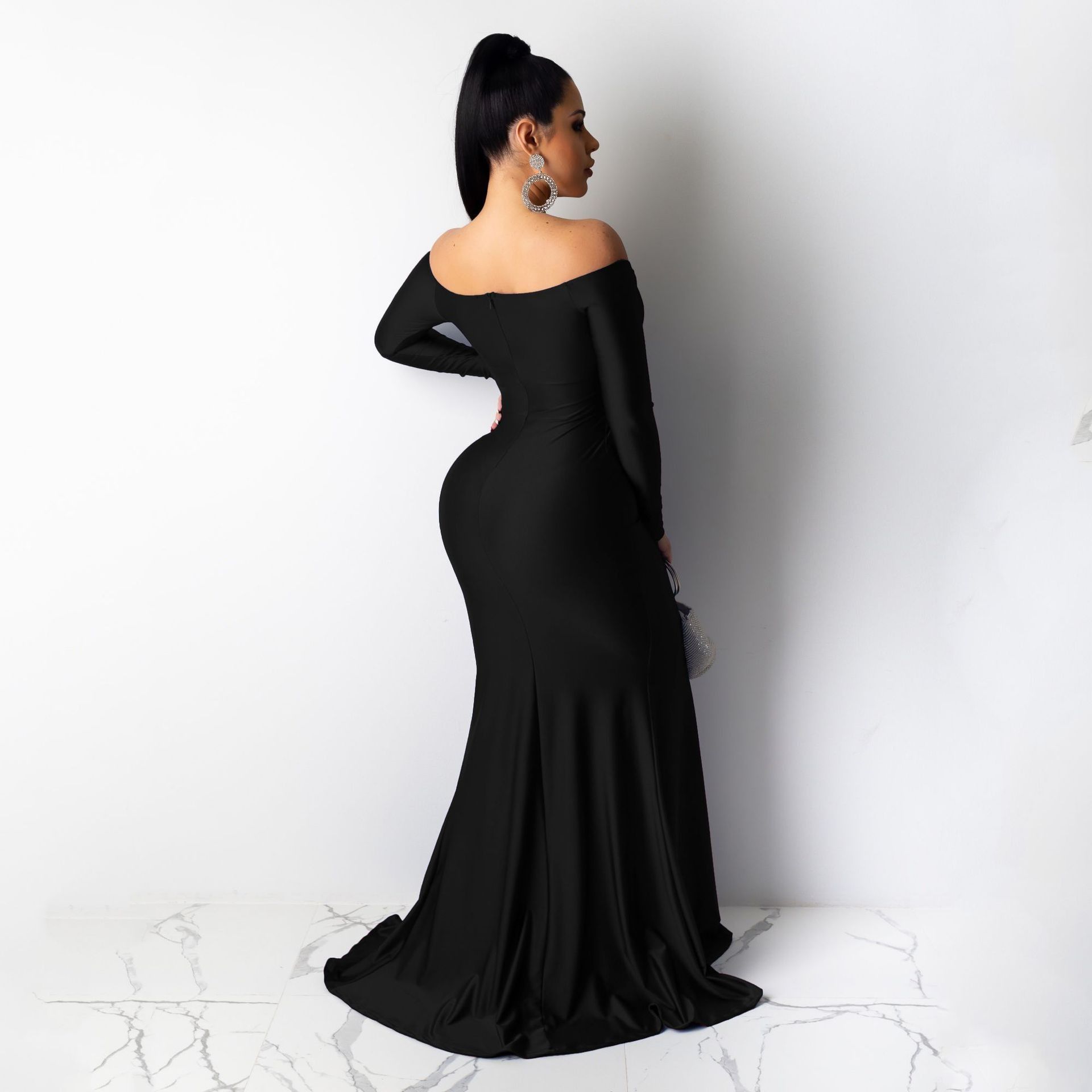 Hot Sale Women Sexy Evening Dresses Nightclub V-neck Large Split Lady Long Skirt Long Sleeve CeremonY Celebrations  Girls Lady Dress