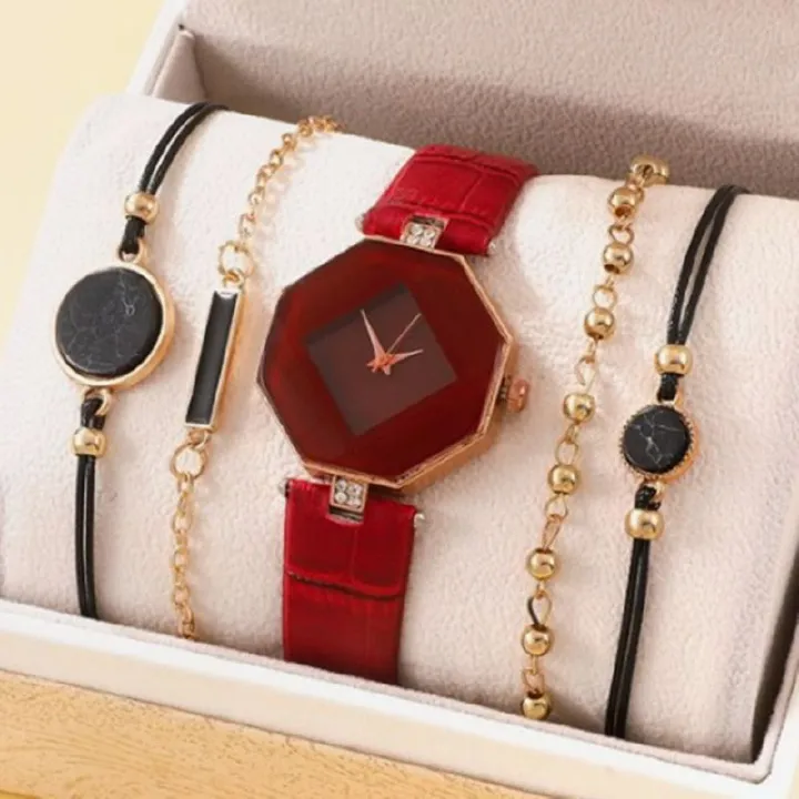 5pcs/set Boutique Gift Set For African Women Students Birthday Parties Accessories Gifts Hot Selling Fashionable Women's Watches Women's Bracelets And Watches