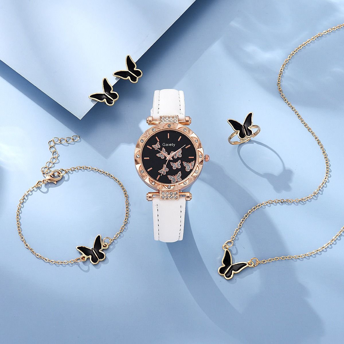 Fashion Girls Ladies Crystal Metal  Dress Watches + Necklace Bracelets earrings Jewelry Sets  Quartz Watches for School Girl students Daughters Sisters Friends Cool Birthday Gift Watches