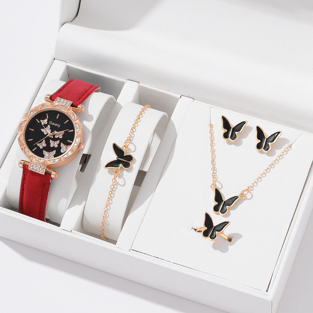 Fashion Girls Ladies Crystal Metal  Dress Watches + Necklace Bracelets earrings Jewelry Sets  Quartz Watches for School Girl students Daughters Sisters Friends Cool Birthday Gift Watches