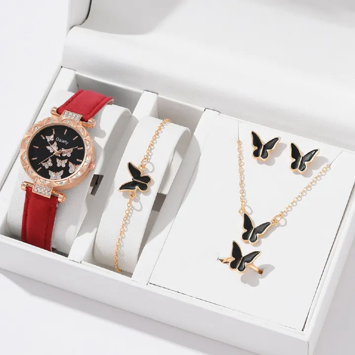 Fashion Girls Ladies Crystal Metal  Dress Watches + Necklace Bracelets earrings Jewelry Sets  Quartz Watches for School Girl students Daughters Sisters Friends Cool Birthday Gift Watches