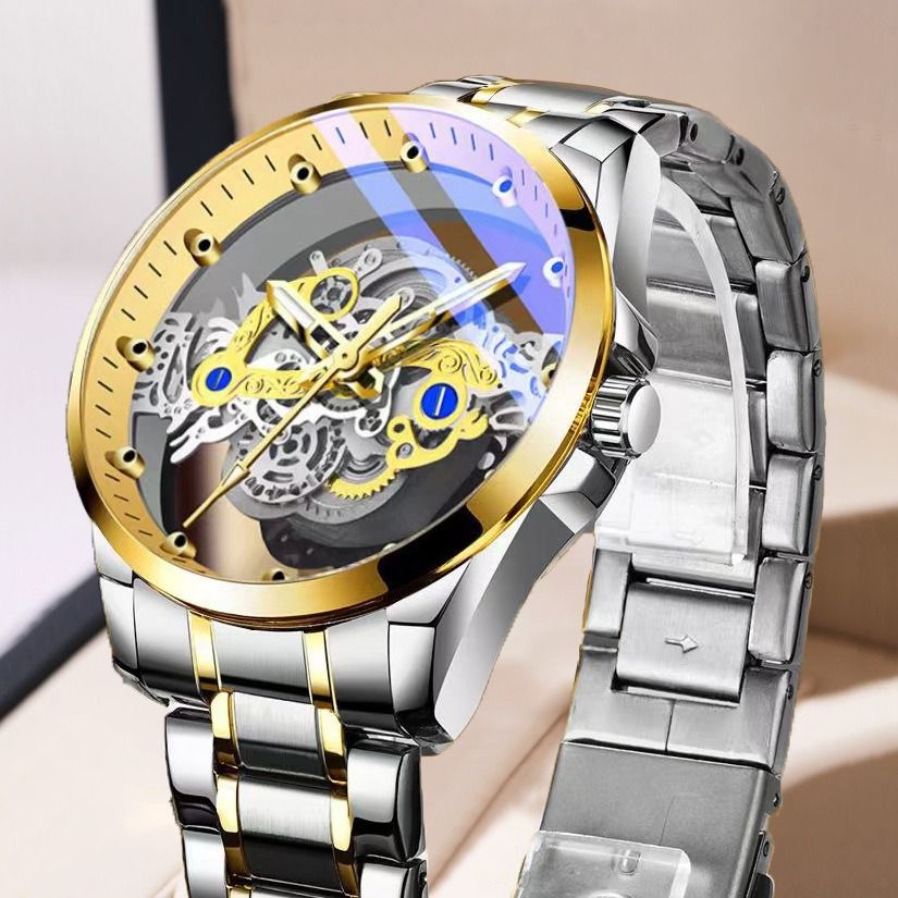 2024 Africa Double-sided Transparent Hollow Automatic Mechanical Watch Men's Waterproof Luminous Quartz Watch Intelligent High-End Men's Watch Essential Business Style