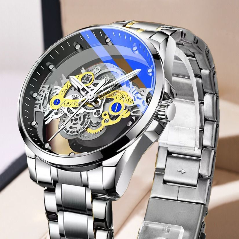 2024 Africa Double-sided Transparent Hollow Automatic Mechanical Watch Men's Waterproof Luminous Quartz Watch Intelligent High-End Men's Watch Essential Business Style