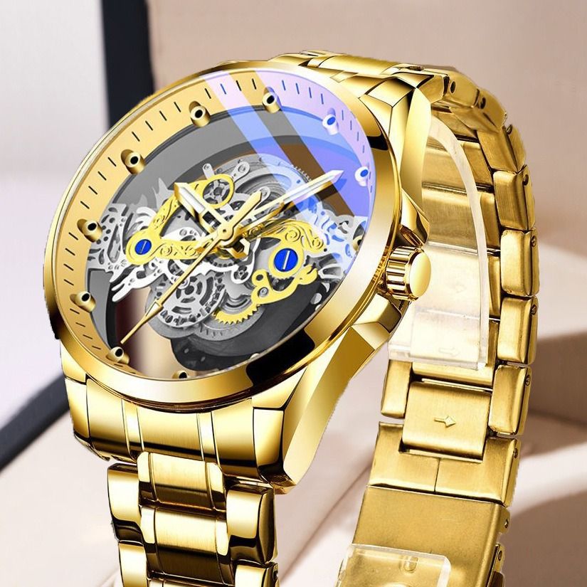 2024 Africa Double-sided Transparent Hollow Automatic Mechanical Watch Men's Waterproof Luminous Quartz Watch Intelligent High-End Men's Watch Essential Business Style