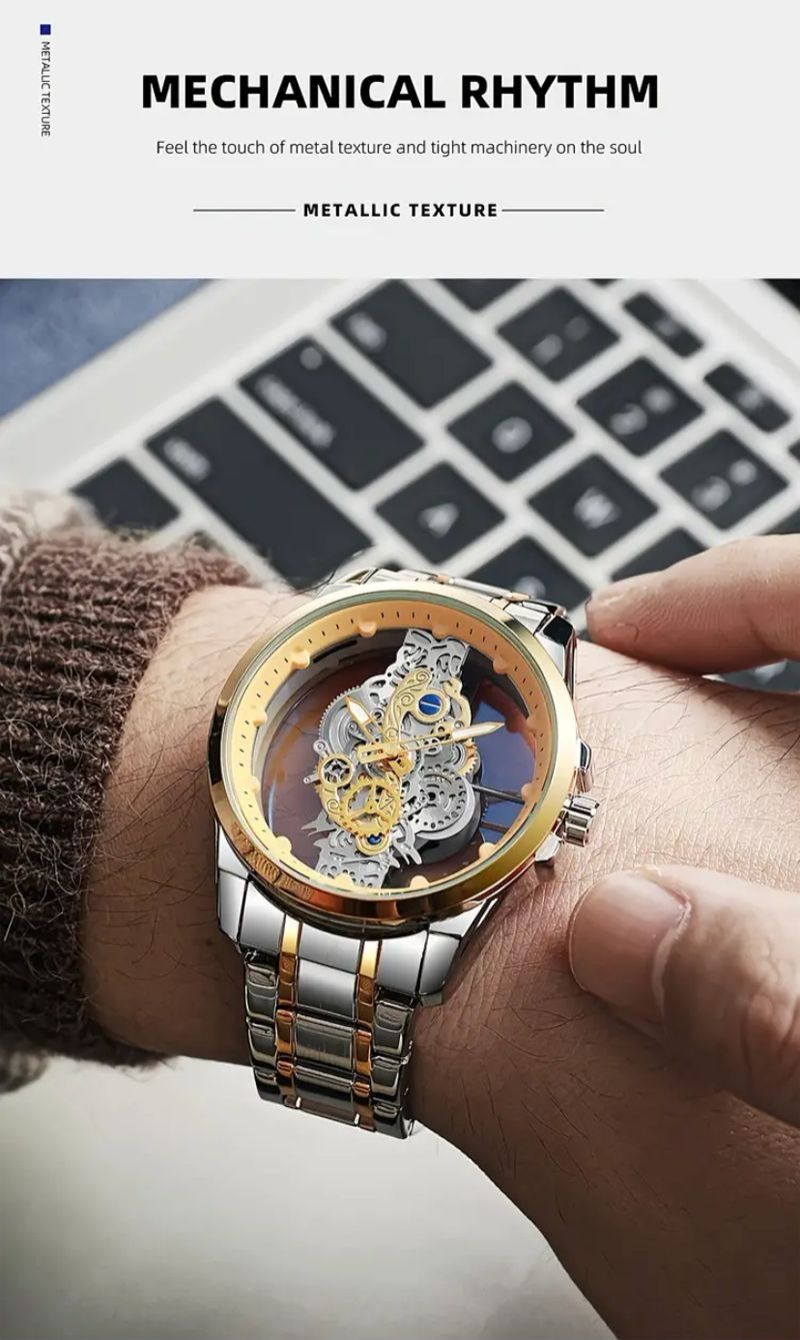 2024 Africa Double-sided Transparent Hollow Automatic Mechanical Watch Men's Waterproof Luminous Quartz Watch Intelligent High-End Men's Watch Essential Business Style