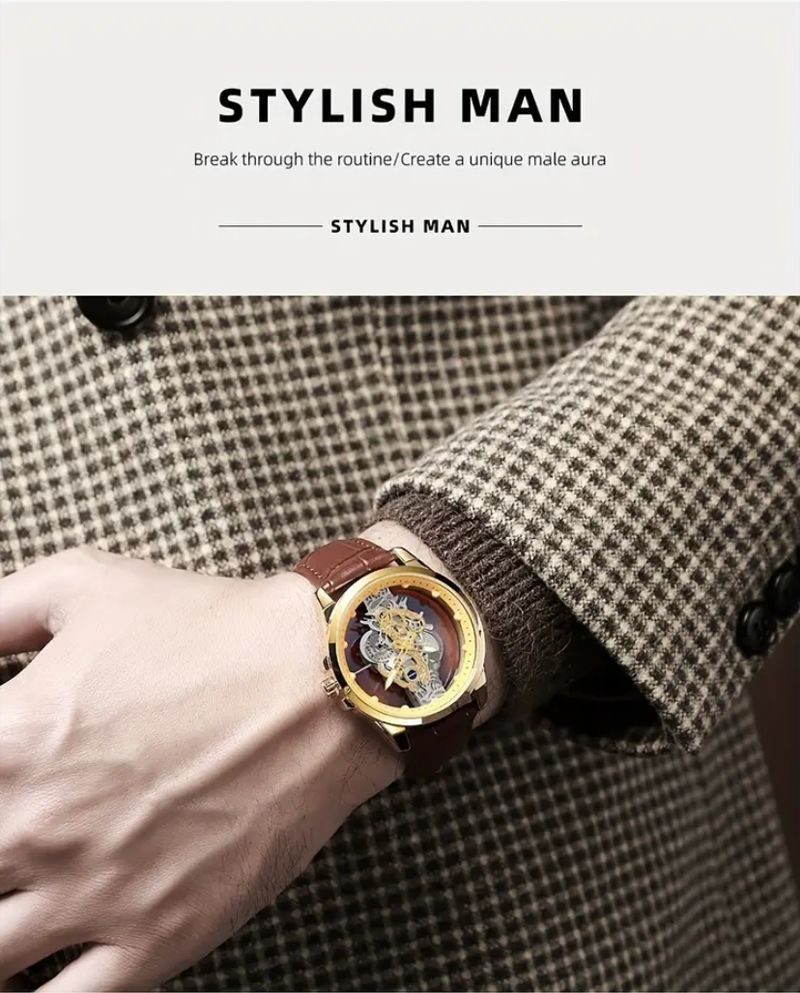 2024 Africa New Double-sided Transparent Hollow Automatic Mechanical Watch Men's Waterproof Luminous Quartz Watch Intelligent High-End Men's Watch Essential Business Style