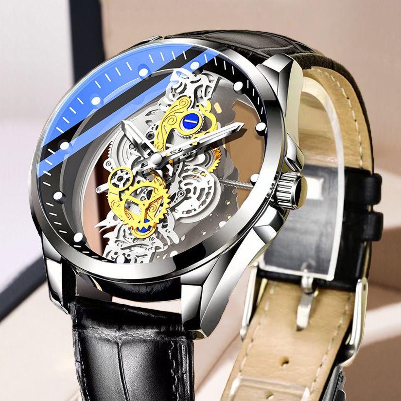 2024 Africa New Double-sided Transparent Hollow Automatic Mechanical Watch Men's Waterproof Luminous Quartz Watch Intelligent High-End Men's Watch Essential Business Style