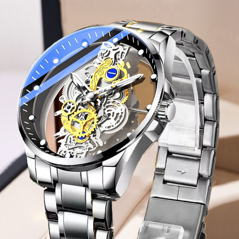 2024 Africa New Double-sided Transparent Hollow Automatic Mechanical Watch Men's Waterproof Luminous Quartz Watch Intelligent High-End Men's Watch Essential Business Style