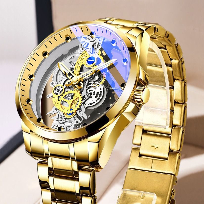 2024 Africa New Double-sided Transparent Hollow Automatic Mechanical Watch Men's Waterproof Luminous Quartz Watch Intelligent High-End Men's Watch Essential Business Style