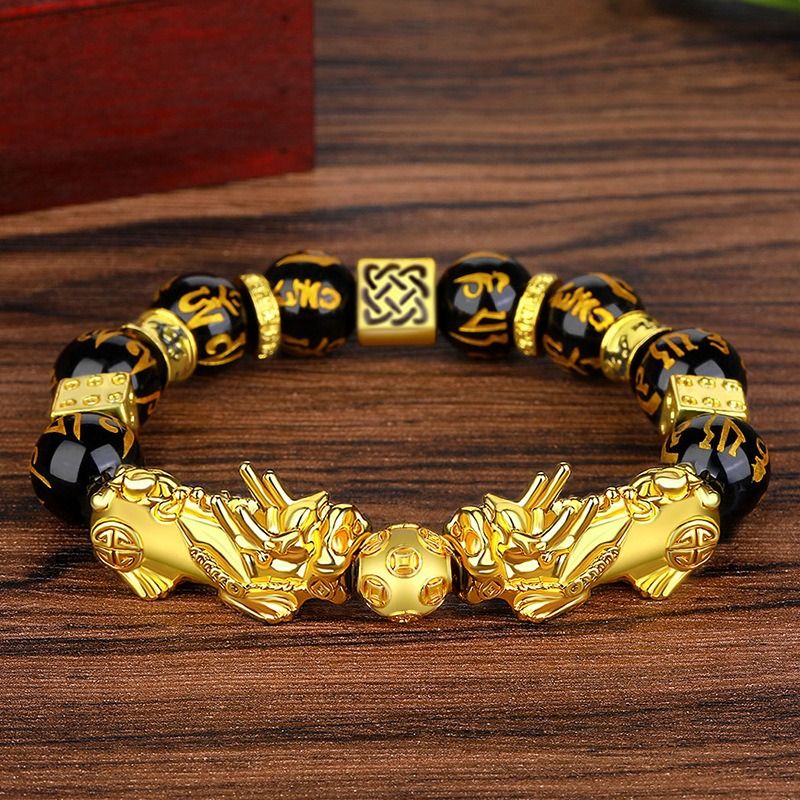 More Money Bracelet Safety Fortune Longevity Bracelet Buddha Light Blessing Wealth Bead Jewelry Bracelet Vietnam Shajin Animal Bracelet Imitation Gold Obsidian Six Character Real Buddha Bead Bracelets