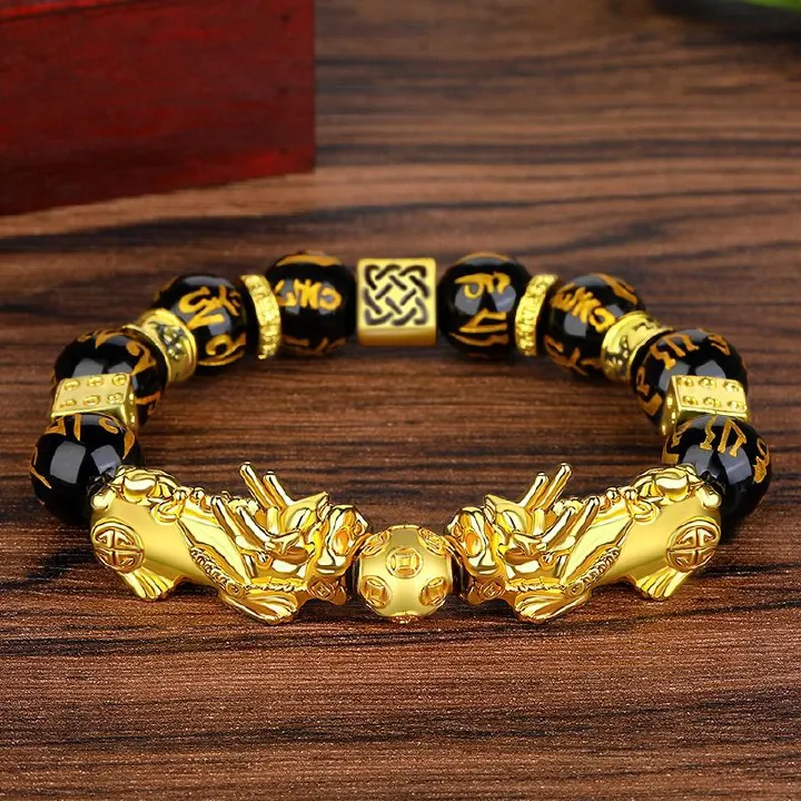 More Money Bracelet Safety Fortune Longevity Bracelet Buddha Light Blessing Wealth Bead Jewelry Bracelet Vietnam Shajin Animal Bracelet Imitation Gold Obsidian Six Character Real Buddha Bead Bracelets