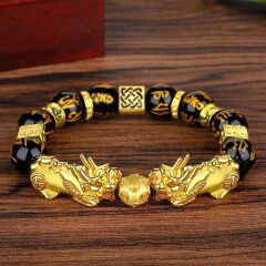 More Money Bracelet Safety Fortune Longevity Bracelet Buddha Light Blessing Wealth Bead Jewelry Bracelet Vietnam Shajin Animal Bracelet Imitation Gold Obsidian Six Character Real Buddha Bead Bracelets