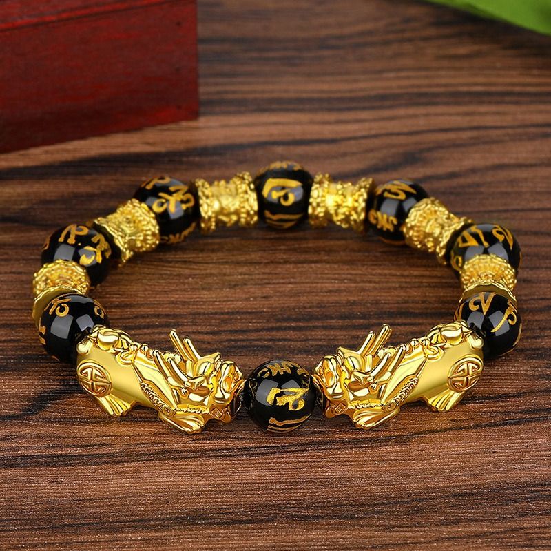 More Money Bracelet Safety Fortune Longevity Bracelet Buddha Light Blessing Wealth Bead Jewelry Bracelet Vietnam Shajin Animal Bracelet Imitation Gold Obsidian Six Character Real Buddha Bead Bracelets