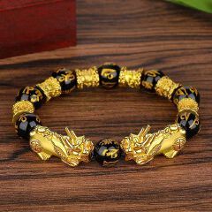 More Money Bracelet Safety Fortune Longevity Bracelet Buddha Light Blessing Wealth Bead Jewelry Bracelet Vietnam Shajin Animal Bracelet Imitation Gold Obsidian Six Character Real Buddha Bead Bracelets