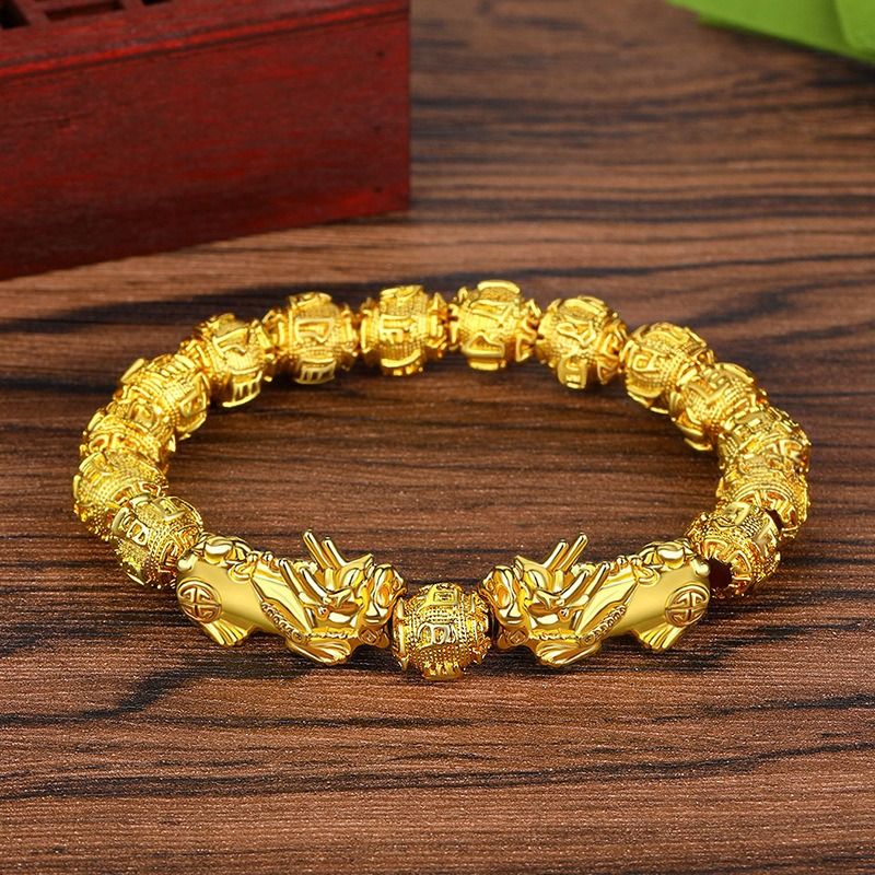 More Money Bracelet Safety Fortune Longevity Bracelet Buddha Light Blessing Wealth Bead Jewelry Bracelet Vietnam Shajin Animal Bracelet Imitation Gold Obsidian Six Character Real Buddha Bead Bracelets