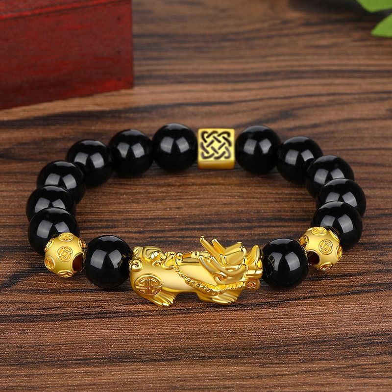 More Money Bracelet Safety Fortune Longevity Bracelet Buddha Light Blessing Wealth Bead Jewelry Bracelet Vietnam Shajin Animal Bracelet Imitation Gold Obsidian Six Character Real Buddha Bead Bracelets
