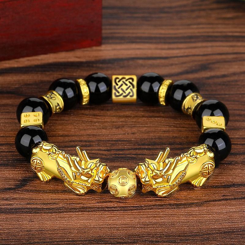 More Money Bracelet Safety Fortune Longevity Bracelet Buddha Light Blessing Wealth Bead Jewelry Bracelet Vietnam Shajin Animal Bracelet Imitation Gold Obsidian Six Character Real Buddha Bead Bracelets