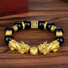 More Money Bracelet Safety Fortune Longevity Bracelet Buddha Light Blessing Wealth Bead Jewelry Bracelet Vietnam Shajin Animal Bracelet Imitation Gold Obsidian Six Character Real Buddha Bead Bracelets