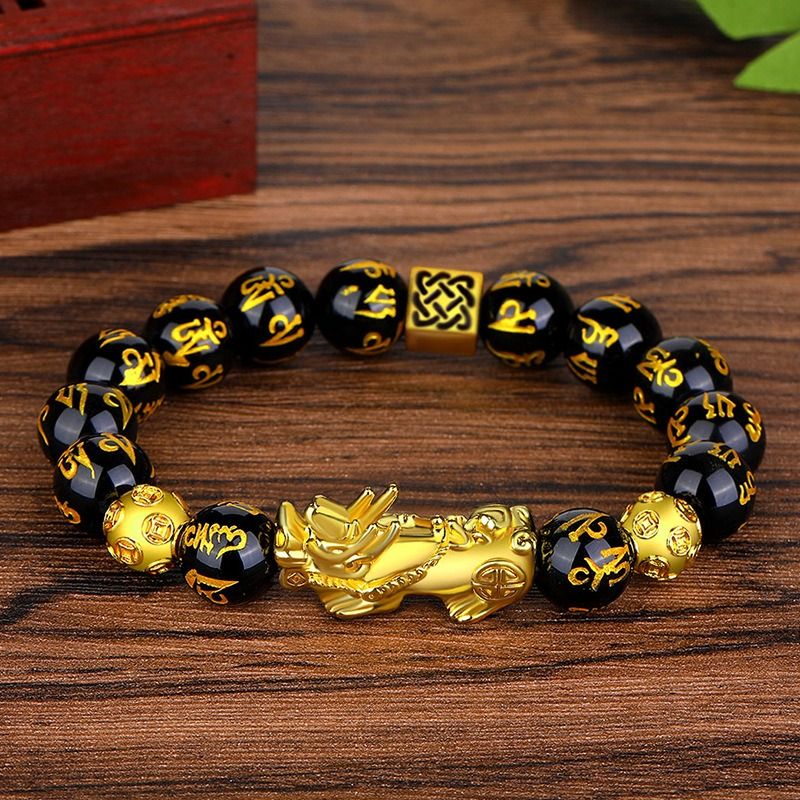 More Money Bracelet Safety Fortune Longevity Bracelet Buddha Light Blessing Wealth Bead Jewelry Bracelet Vietnam Shajin Animal Bracelet Imitation Gold Obsidian Six Character Real Buddha Bead Bracelets