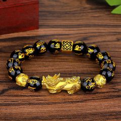 More Money Bracelet Safety Fortune Longevity Bracelet Buddha Light Blessing Wealth Bead Jewelry Bracelet Vietnam Shajin Animal Bracelet Imitation Gold Obsidian Six Character Real Buddha Bead Bracelets