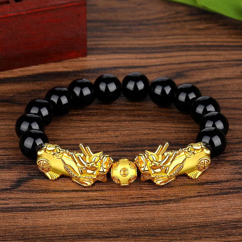 More Money Bracelet Safety Fortune Longevity Bracelet Buddha Light Blessing Wealth Bead Jewelry Bracelet Vietnam Shajin Animal Bracelet Imitation Gold Obsidian Six Character Real Buddha Bead Bracelets