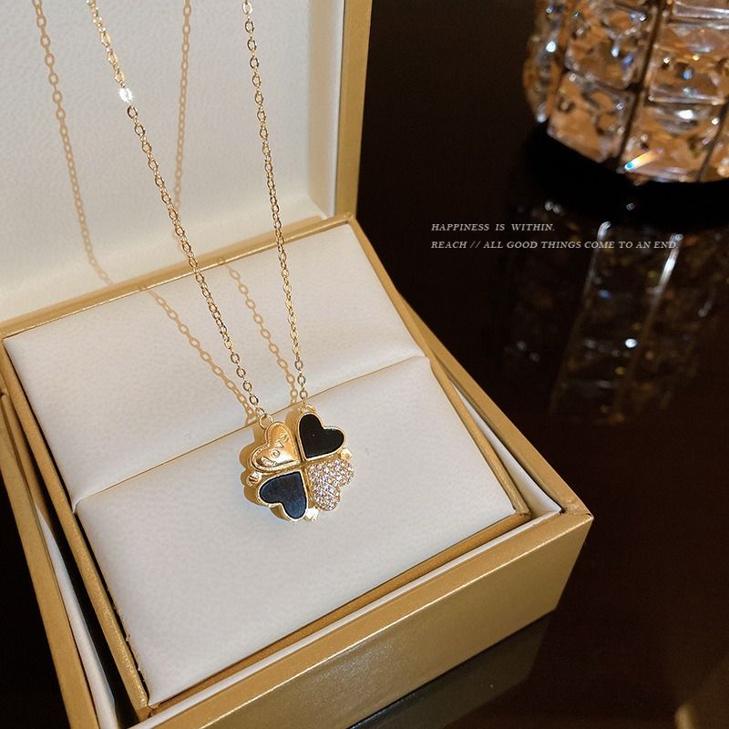 Light Luxury New Four Leaf Clover Titanium Steel 2 Wear-Ways Necklaces Women's Design Sense Of Advanced Sense Of Luxury Love Clavicle Chain Women Jewellery Girls Ladies Lovers' Birthday Necklaces Gift