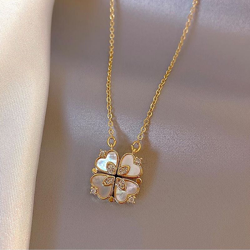 Light Luxury New Four Leaf Clover Titanium Steel 2 Wear-Ways Necklaces Women's Design Sense Of Advanced Sense Of Luxury Love Clavicle Chain Women Jewellery Girls Ladies Lovers' Birthday Necklaces Gift