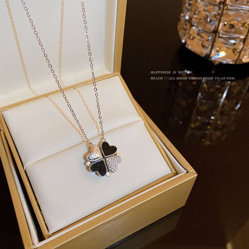 Light Luxury New Four Leaf Clover Titanium Steel 2 Wear-Ways Necklaces Women's Design Sense Of Advanced Sense Of Luxury Love Clavicle Chain Women Jewellery Girls Ladies Lovers' Birthday Necklaces Gift