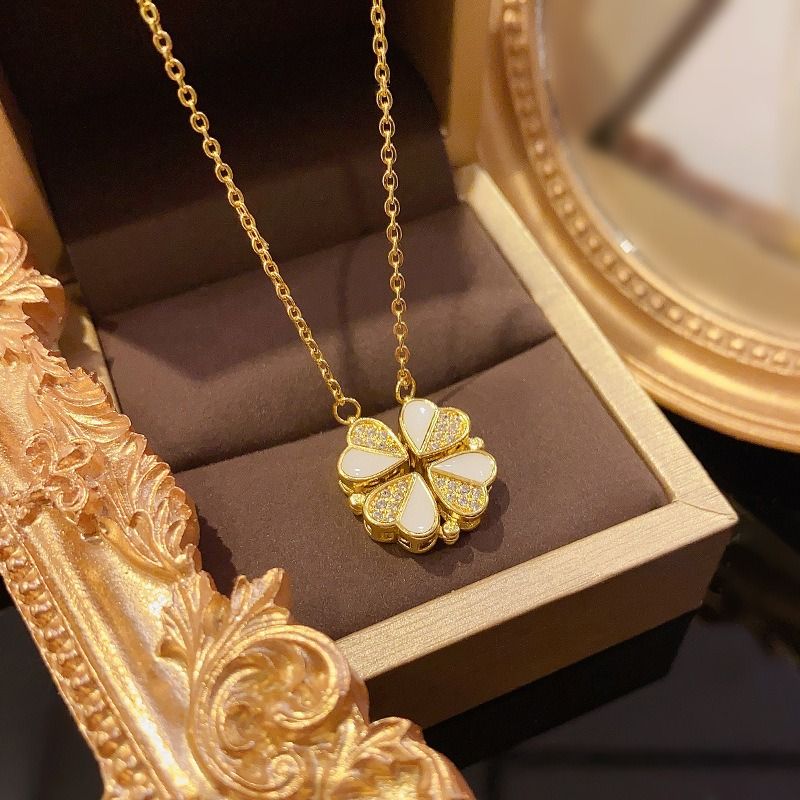 Light Luxury New Four Leaf Clover Titanium Steel 2 Wear-Ways Necklaces Women's Design Sense Of Advanced Sense Of Luxury Love Clavicle Chain Women Jewellery Girls Ladies Lovers' Birthday Necklaces Gift
