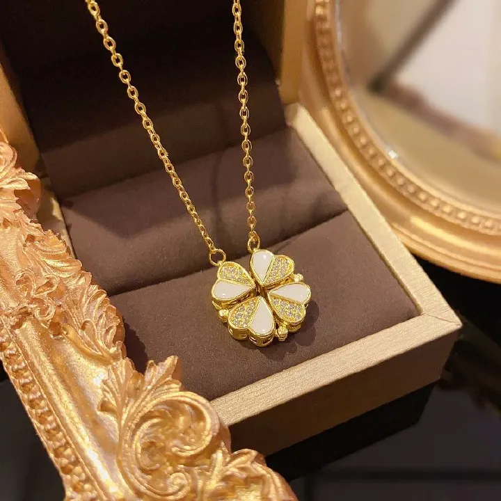 Light Luxury New Four Leaf Clover Titanium Steel 2 Wear-Ways Necklaces Women's Design Sense Of Advanced Sense Of Luxury Love Clavicle Chain Women Jewellery Girls Ladies Lovers' Birthday Necklaces Gift