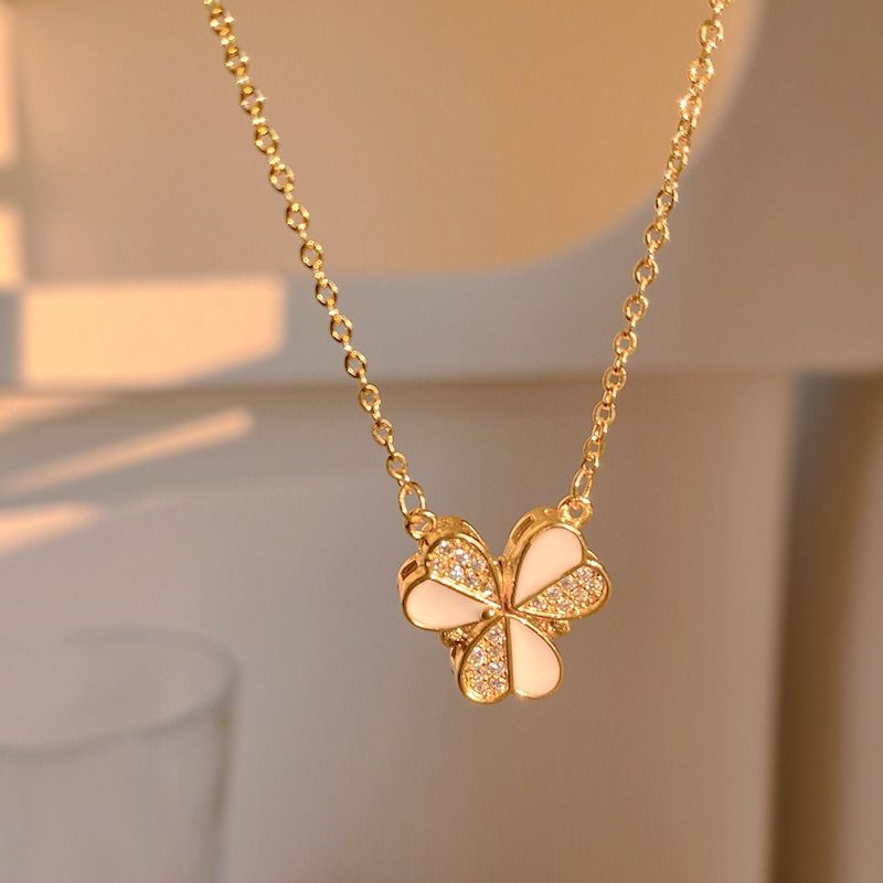 Light Luxury New Four Leaf Clover Titanium Steel 2 Wear-Ways Necklaces Women's Design Sense Of Advanced Sense Of Luxury Love Clavicle Chain Women Jewellery Girls Ladies Lovers' Birthday Necklaces Gift