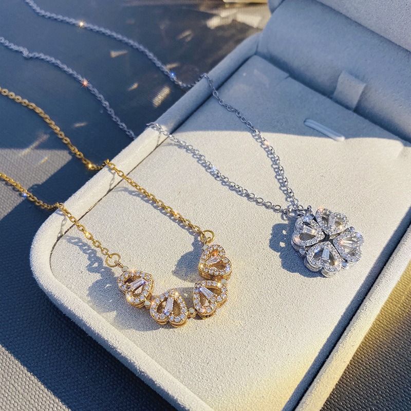 Light Luxury New Four Leaf Clover Titanium Steel 2 Wear-Ways Necklaces Women's Design Sense Of Advanced Sense Of Luxury Love Clavicle Chain Women Jewellery Girls Ladies Lovers' Birthday Necklaces Gift
