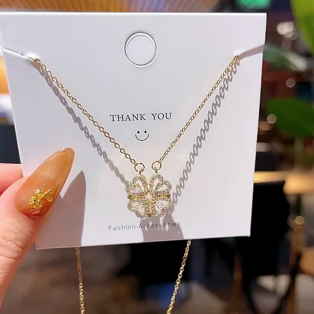 Light Luxury New Four Leaf Clover Titanium Steel 2 Wear-Ways Necklaces Women's Design Sense Of Advanced Sense Of Luxury Love Clavicle Chain Women Jewellery Girls Ladies Lovers' Birthday Necklaces Gift
