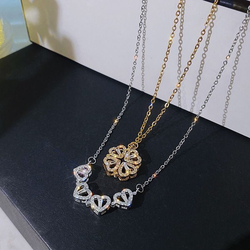 Light Luxury New Four Leaf Clover Titanium Steel 2 Wear-Ways Necklaces Women's Design Sense Of Advanced Sense Of Luxury Love Clavicle Chain Women Jewellery Girls Ladies Lovers' Birthday Necklaces Gift