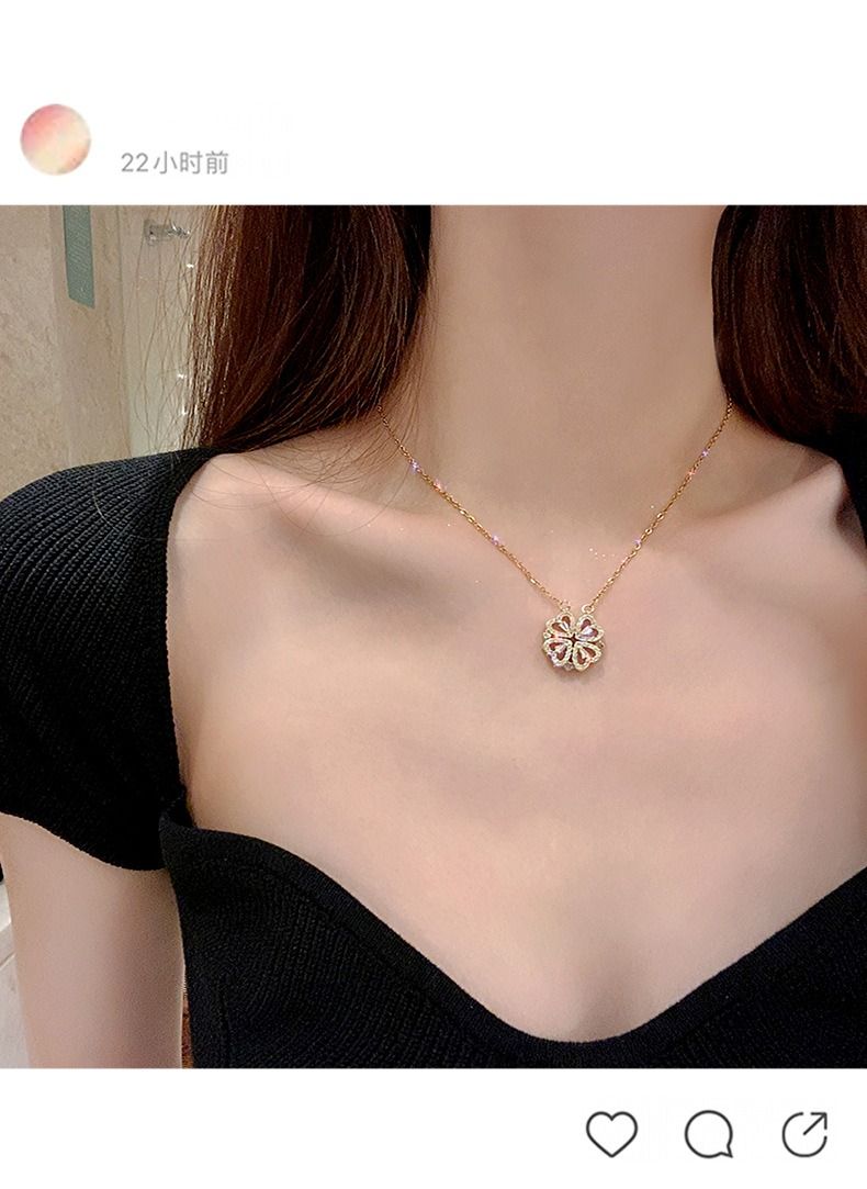 Light Luxury New Four Leaf Clover Titanium Steel 2 Wear-Ways Necklaces Women's Design Sense Of Advanced Sense Of Luxury Love Clavicle Chain Women Jewellery Girls Ladies Lovers' Birthday Necklaces Gift