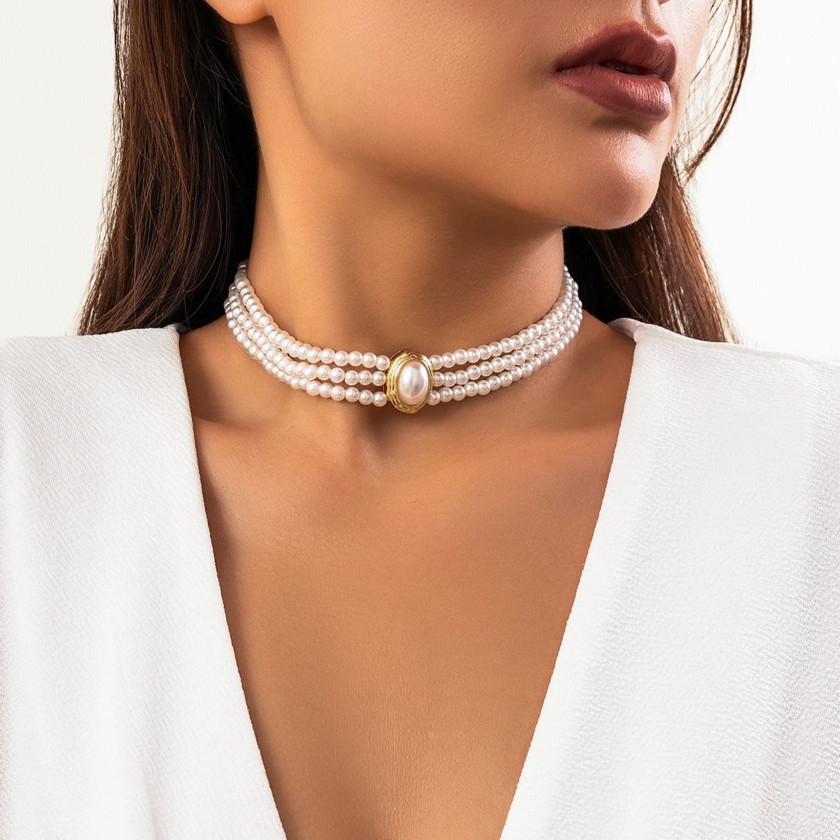 2024 African Light Luxury Short Style Imitation Pearl Choker Neckchain Turquoise Beaded Retro Ethnic Style Collar Fashionable And Popular Collar Evening Dress Bride Exquisite Accessories