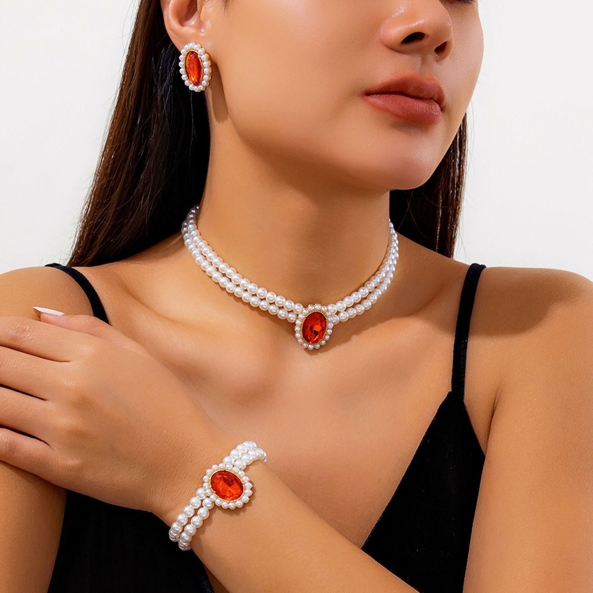 2024 African Light Luxury Short Style Imitation Pearl Choker Neckchain Turquoise Beaded Retro Ethnic Style Collar Fashionable And Popular Collar Evening Dress Bride Exquisite Accessories