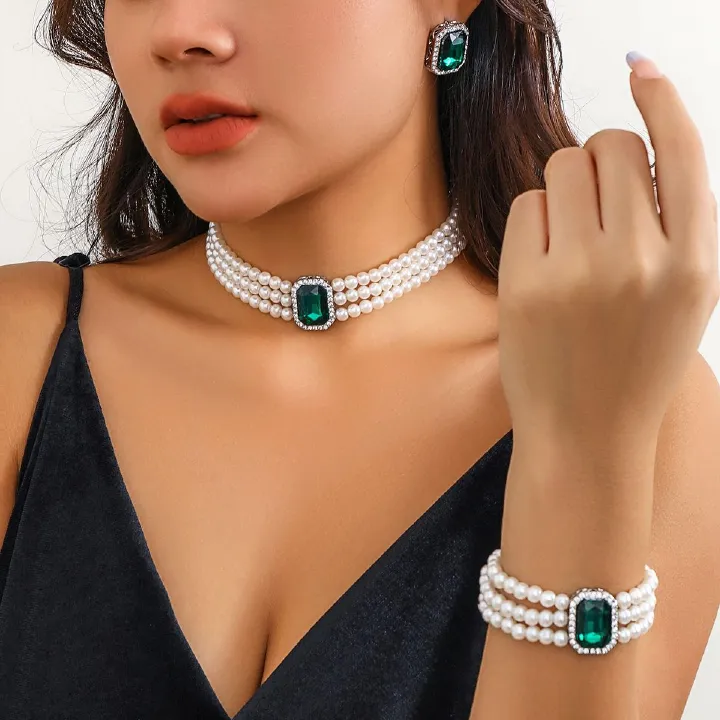 2024 African Light Luxury Short Style Imitation Pearl Choker Neckchain Turquoise Beaded Retro Ethnic Style Collar Fashionable And Popular Collar Evening Dress Bride Exquisite Accessories