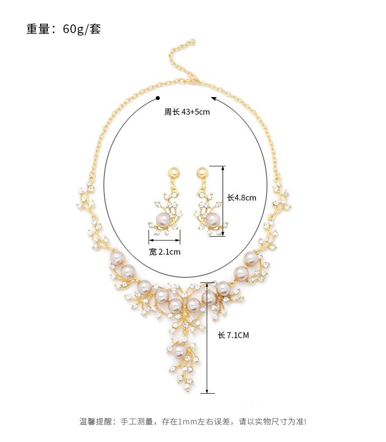 African 2024 New Fashion Necklace Earrings Floral Bride Bridal Jewelry Wedding Party Anniversary Jewelry set Classic Fashionable Pearl Necklace Rhinestone Wedding Matching 1 * Necklace + 2 * Earrings