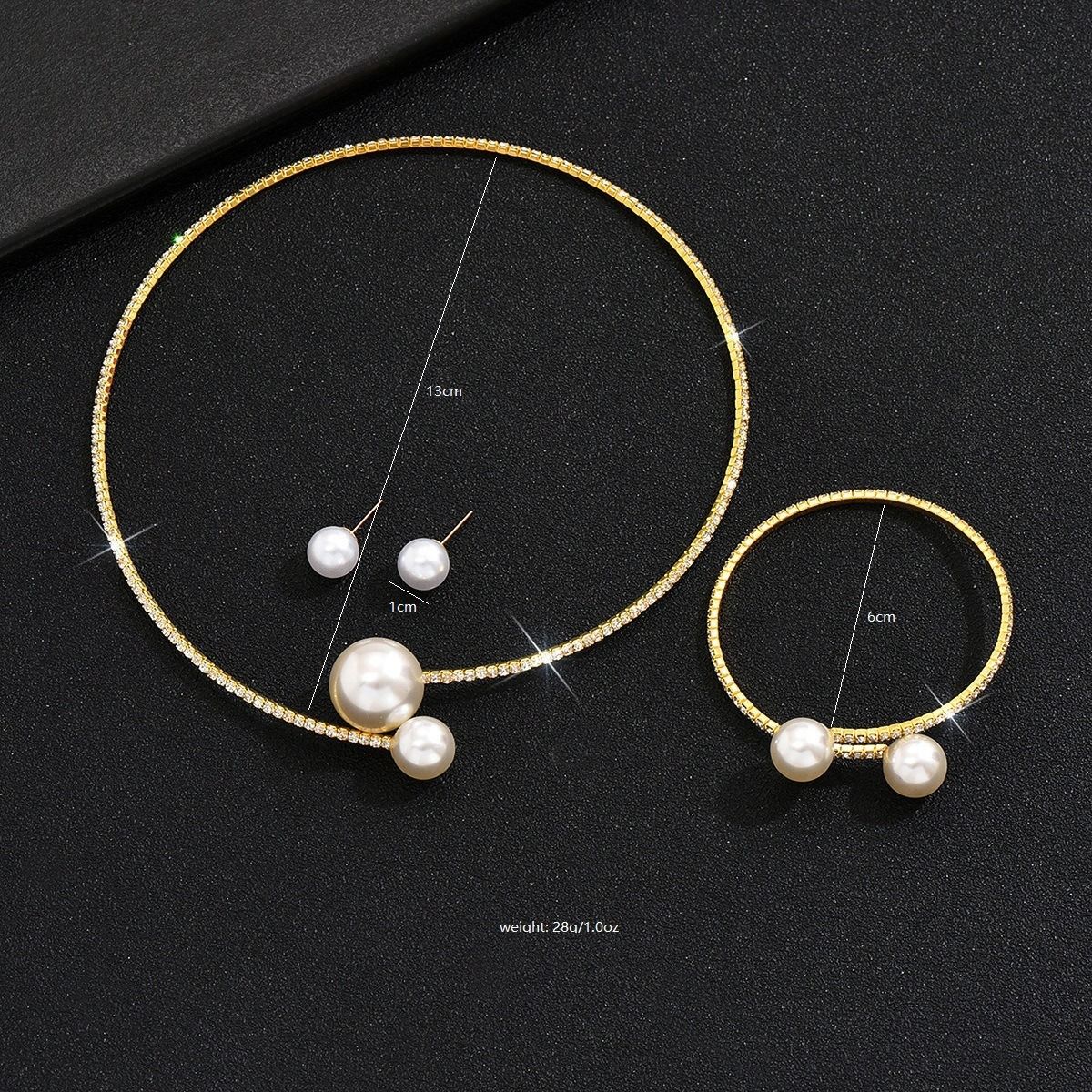 African Fashion Sparkling rhinestone Pearl Small fragrance Collar Necklace Open adjustable bracelet Bridal earrings + collar + hand accessories Set accessories